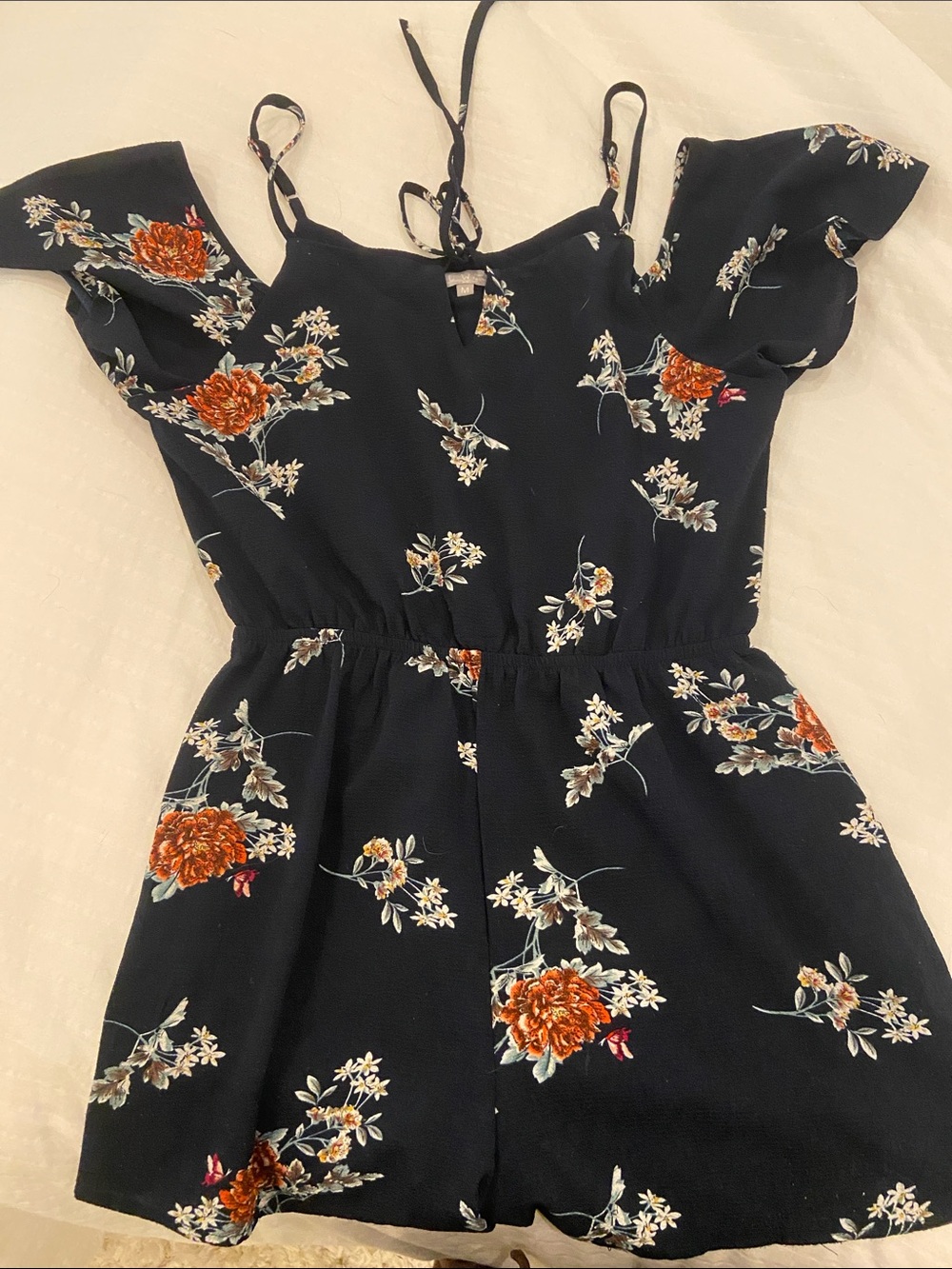 Floral Off-Shoulder Romper in Navy - Lightweight Summer Jumpsuit